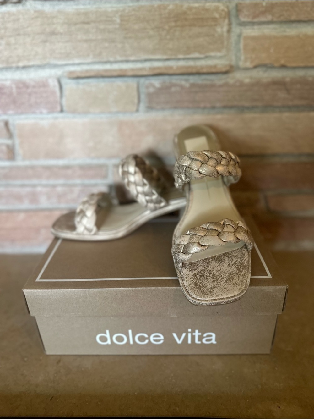 Dolce Vita Braided Double-Strap Metallic Sandals - Champagne Gold